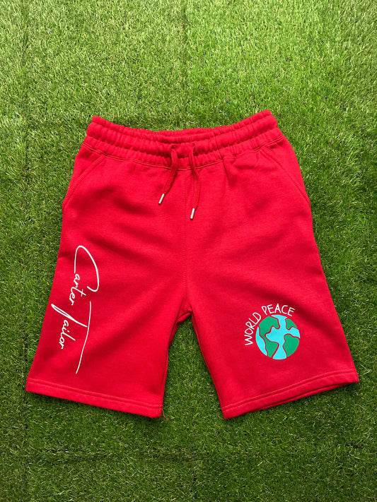 Red "World Peace" Carter Tailor Kids Shorts
